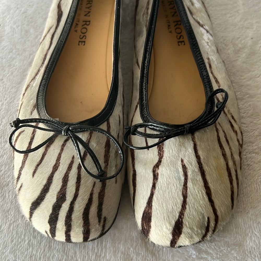 Taryn Rose Zebra Print Flats with Black Bow